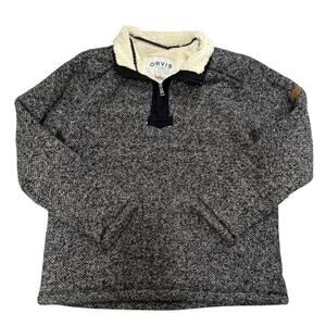 Orvis Sherpa Lined 1/4 Zip Pullover Sweater Gray Men’s Size L Workwear Warm Fall